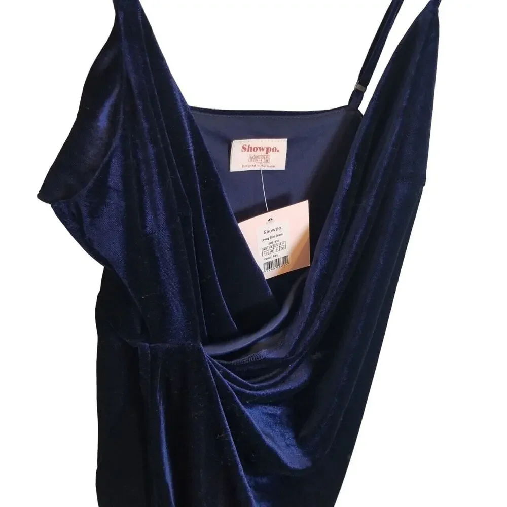 Showpo Womens Velvet Loving Blind Mini Dress Sz 10 Navy Wedding Guest Whimsygoth